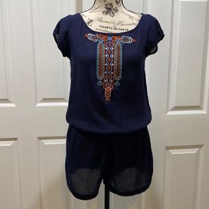 2/$15 Ginger Navy Blue Embroidered Romper Sz XS